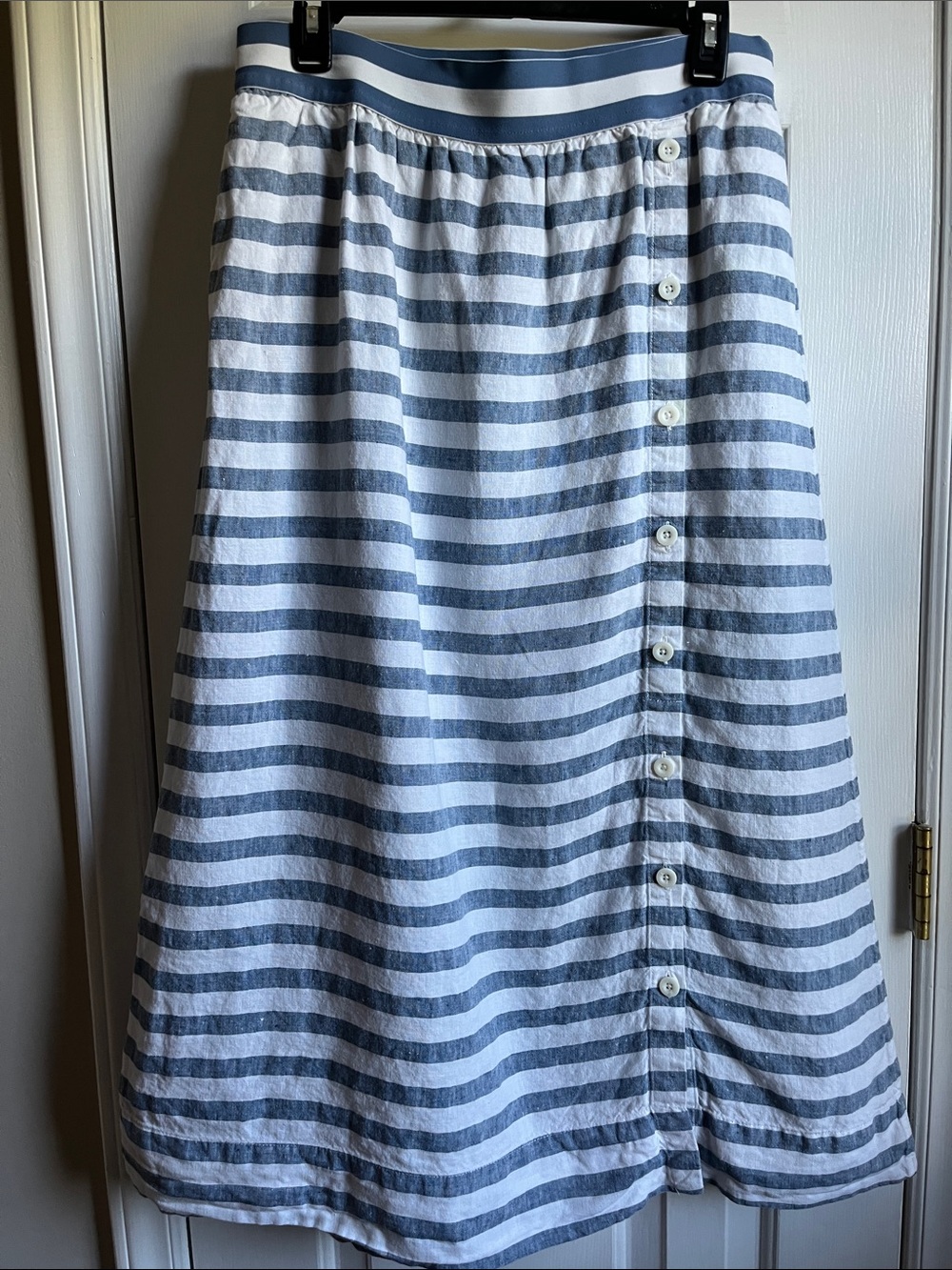 J. Jill Blue and White Striped A Line Button Skirt